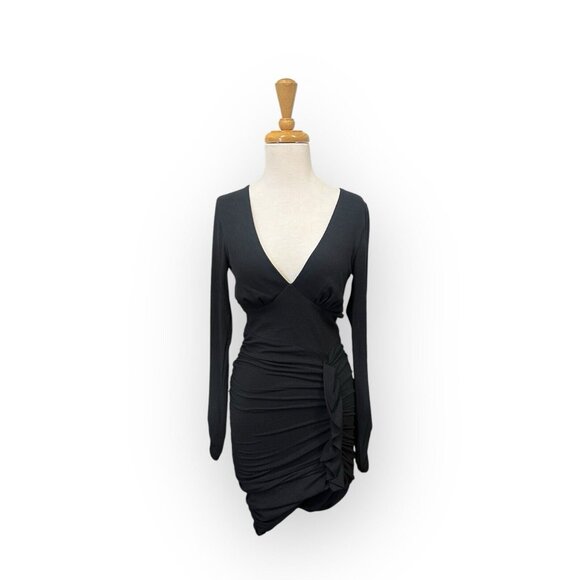 Majorelle Black Ruched Cruz Mini Dress Size S Small Long Sleeves - Picture 1 of 7